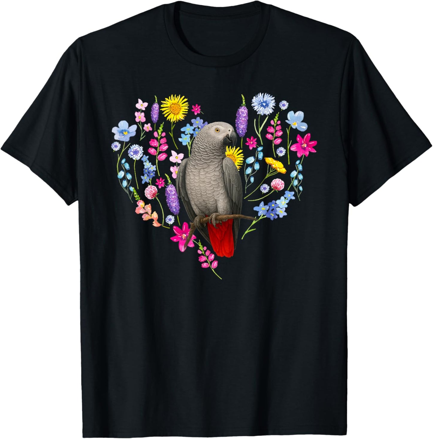 African Grey Owner Flowers African Grey Parrot Lover T-Shirt - T-Shirt | Black