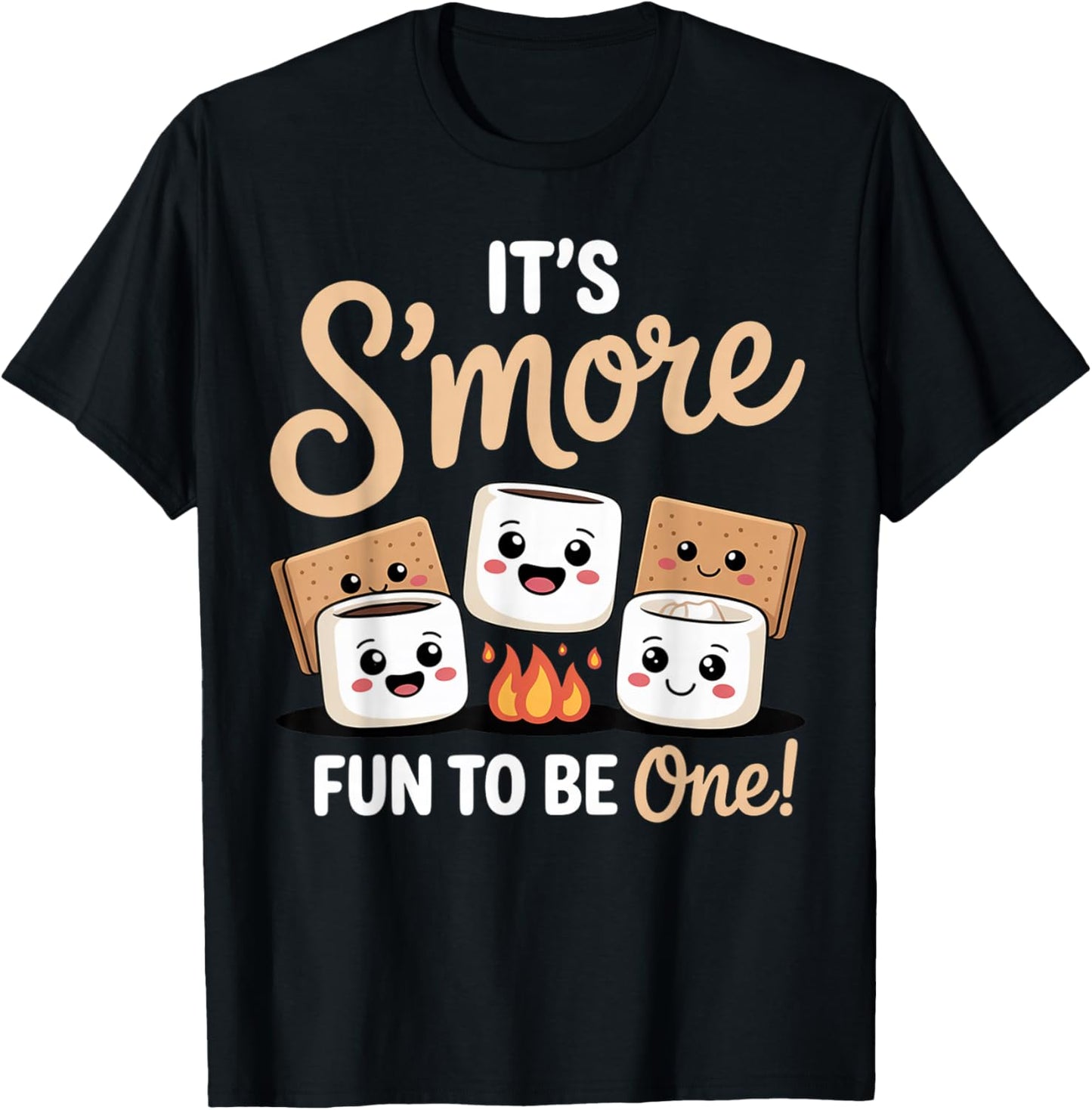 Birthday Campfire Marshmallow It's S'More Fun to Be One 1st T-Shirt - T-Shirt | Black
