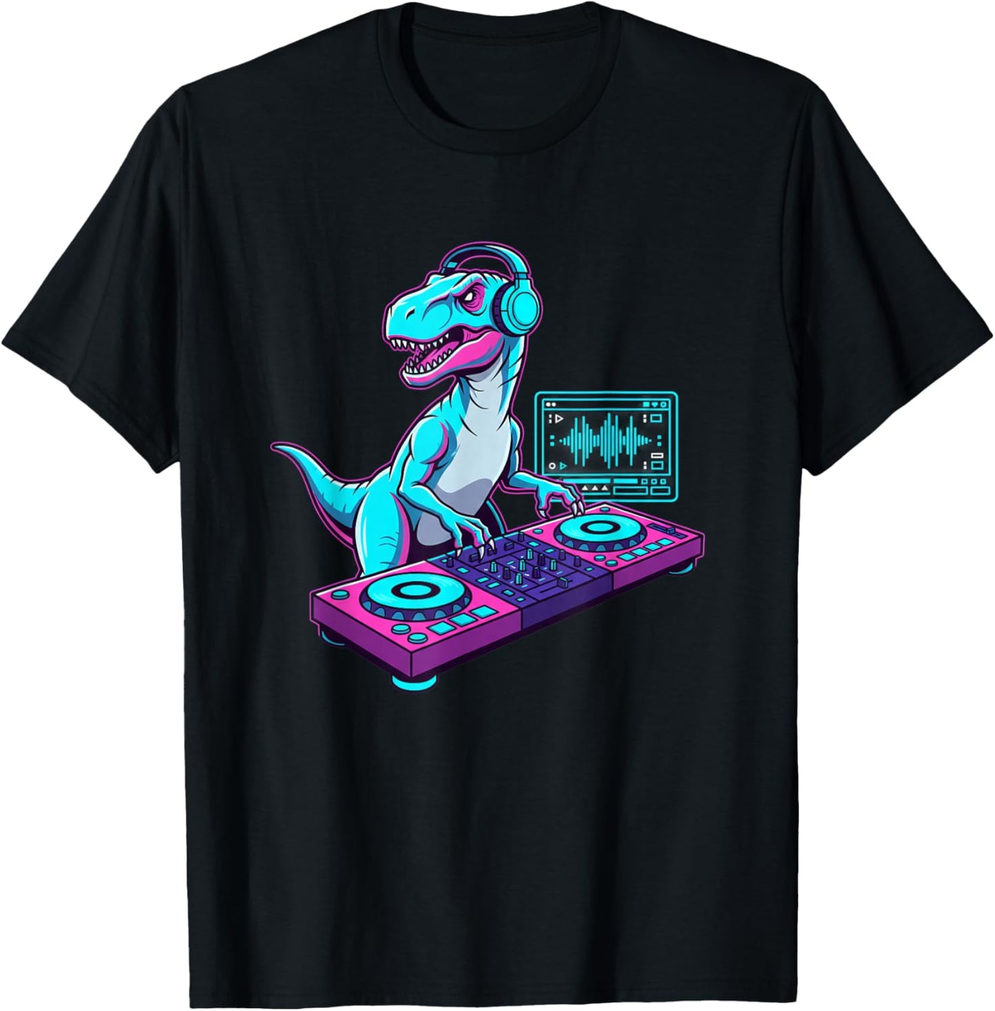 Mythical & Prehistoric DJ Dinosaur Raptor Turntable DJ T-Shirt - T-Shirt | Black