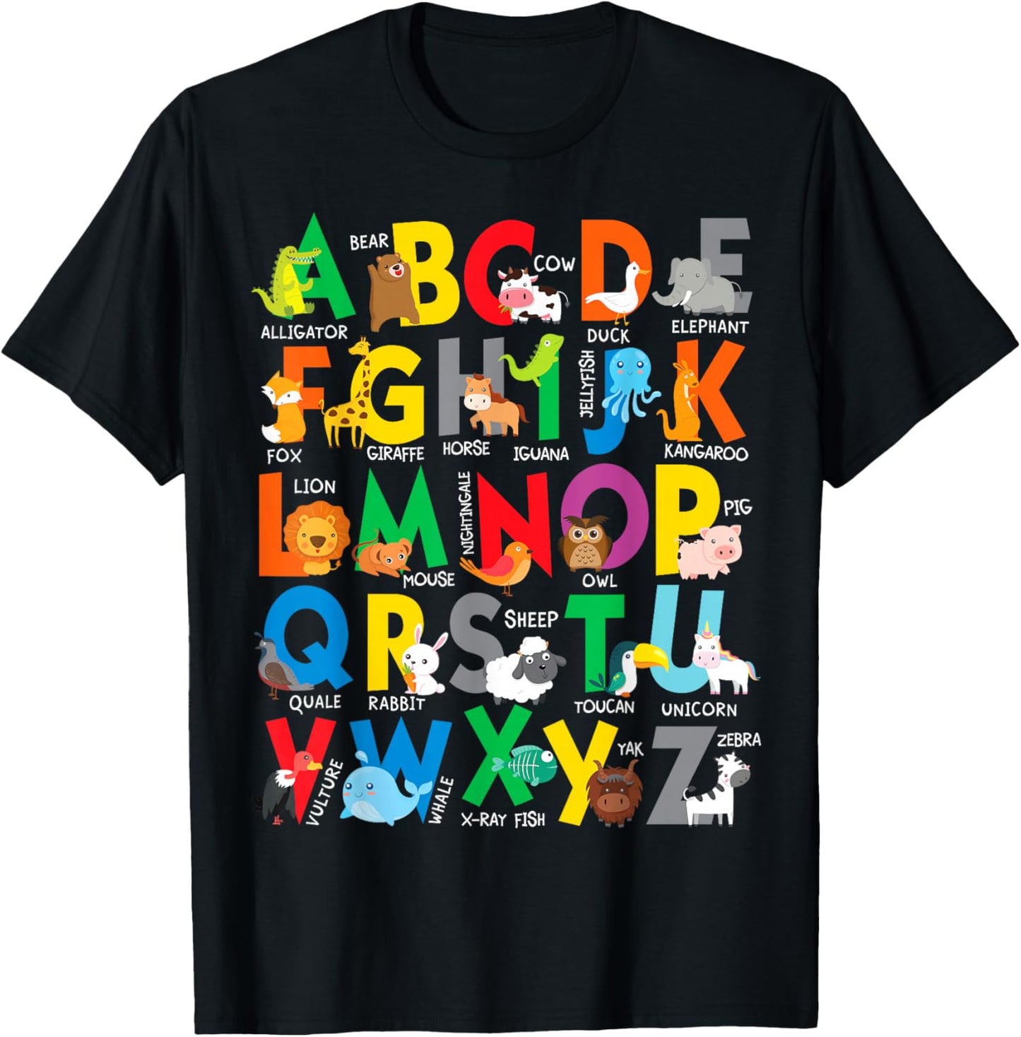 Zoo Animal Alphabet ABCs Learning Letters Boys Girls T-Shirt - T-Shirt | Black