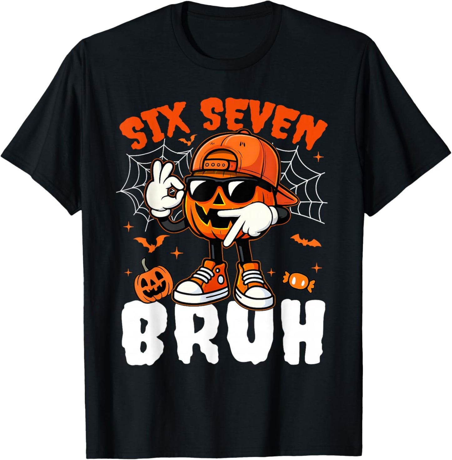 Funny Six Seven Meme Brainrot Pumpkin Kids Bruh 67 Halloween T-Shirt - T-Shirt | Black