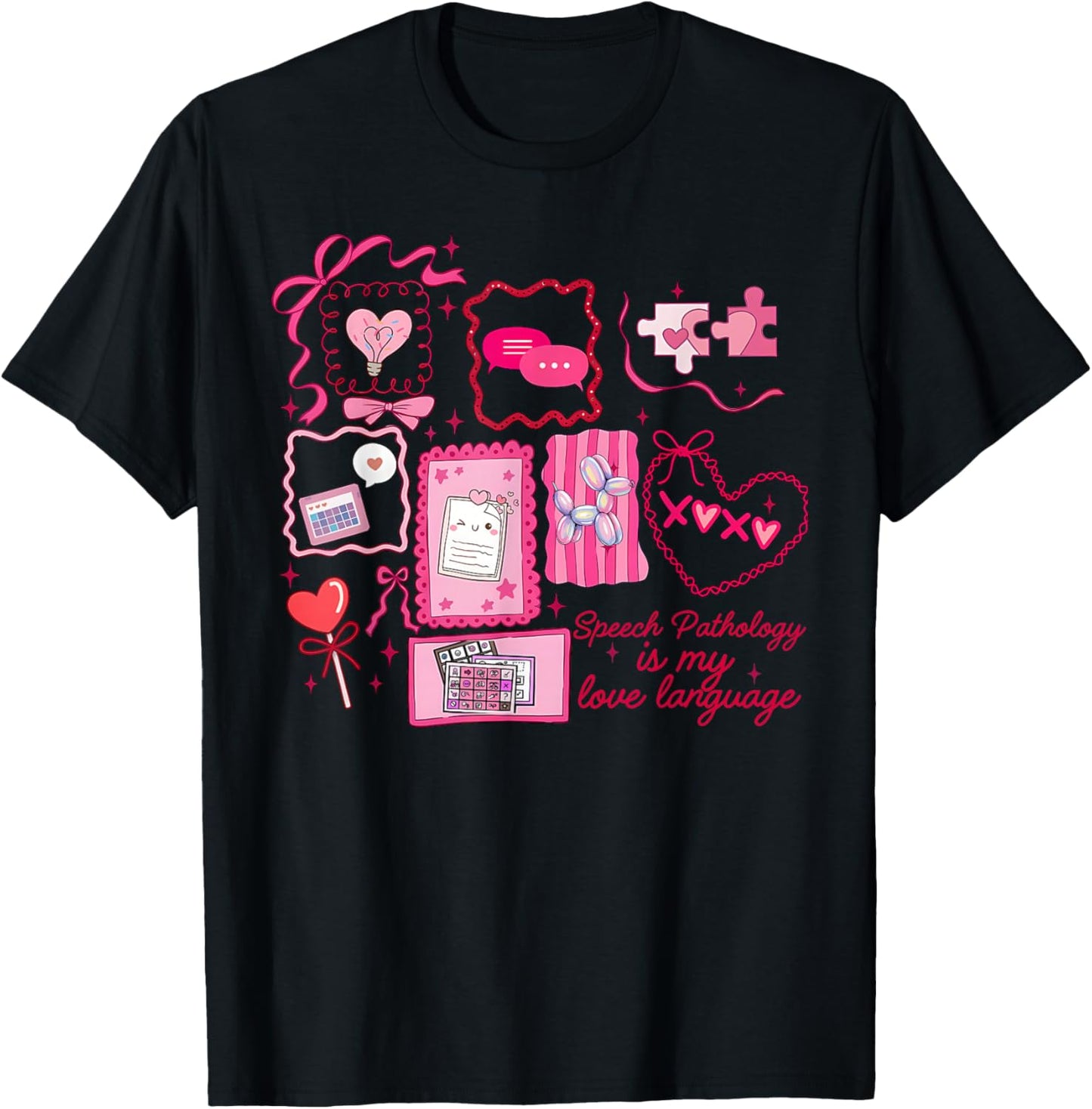 Bow Stamp Speech Pathology is My Love Language Valentines T-Shirt - T-Shirt | Black
