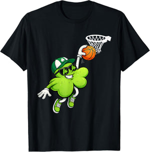 Basketball St Patricks Day Boys Kids Sport Green Shamrock T-Shirt - T-Shirt | Black