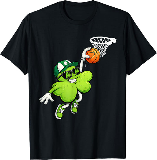 Basketball St Patricks Day Boys Kids Sport Green Shamrock T-Shirt - T-Shirt | Black