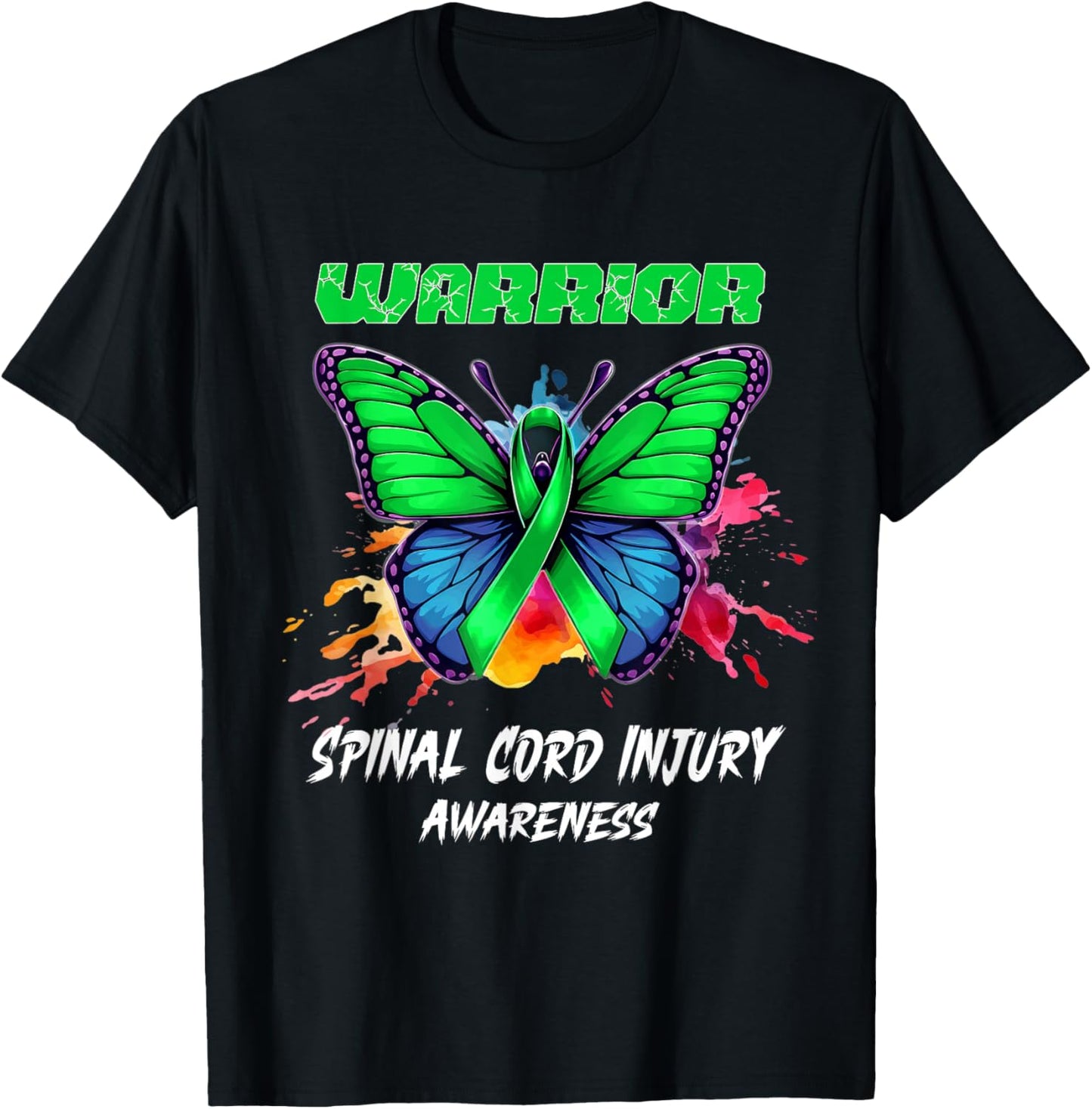 Colorful Butterfly Spinal Cord Injury Awareness T-Shirt - T-Shirt | Black