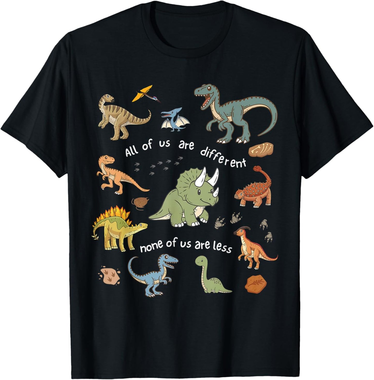 All of Us are Different None of Us are Less Dinosaur Autism T-Shirt - T-Shirt | Black