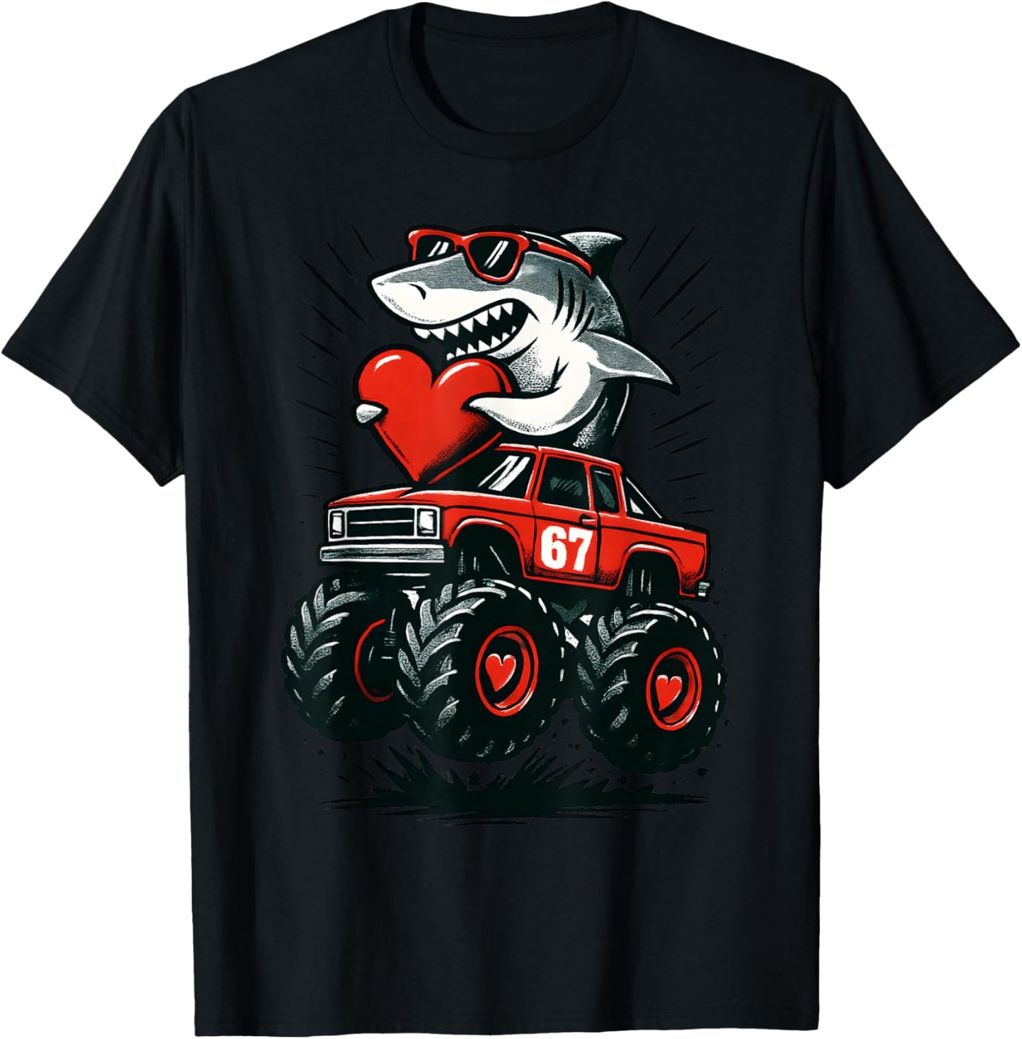 Valentines Day 6 7 Sharks 67 Meme Truck Funny 6-7 Boys T-Shirt - T-Shirt | Black