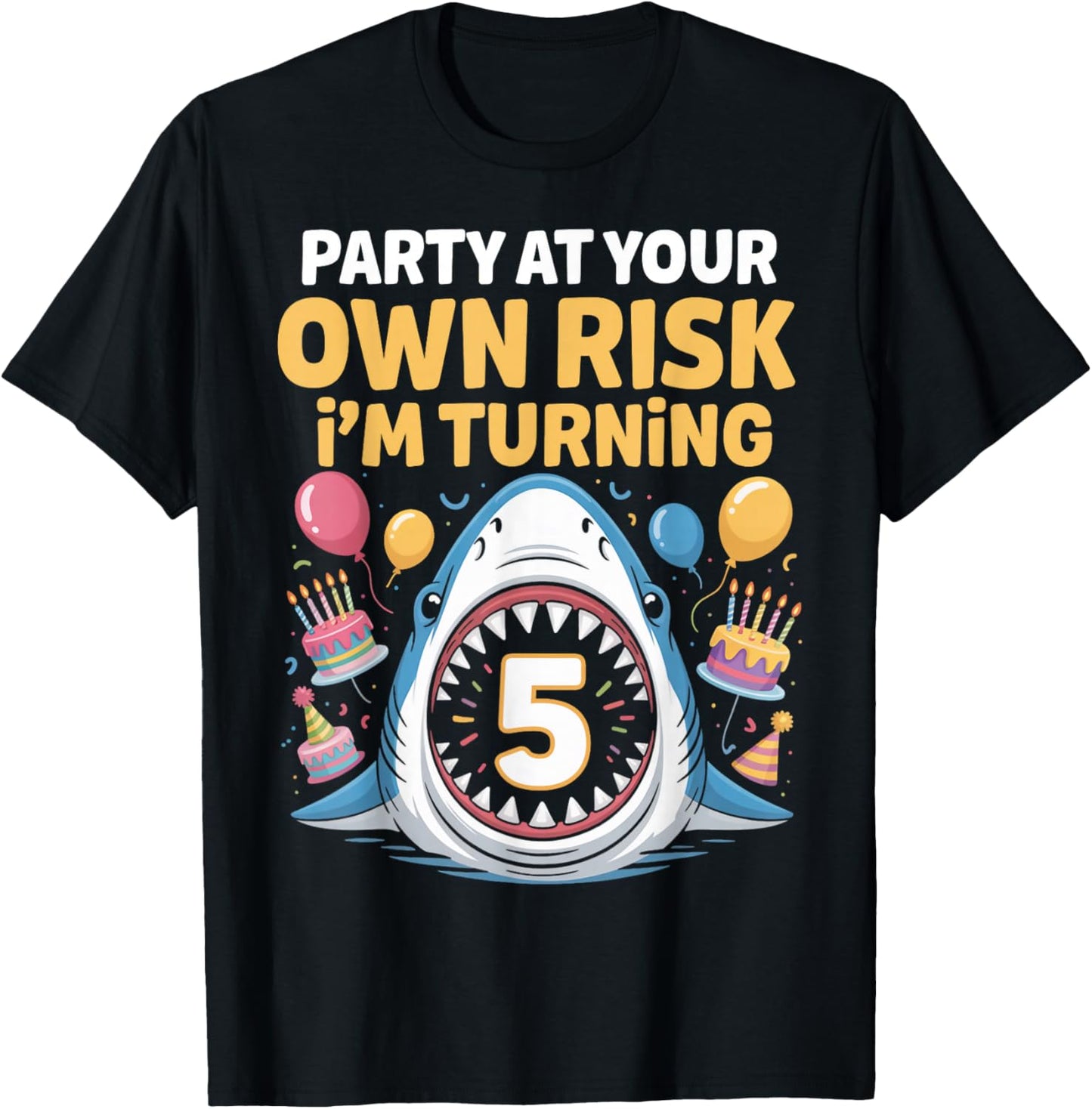 I'm Turning 5 Shark Birthday Party 5th Years Old Shark T-Shirt - T-Shirt | Black