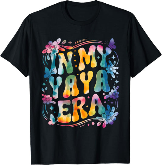 Funny in My Yaya Era Retro Groovy Mothers Day Yaya Butterfly T-Shirt - T-Shirt | Black