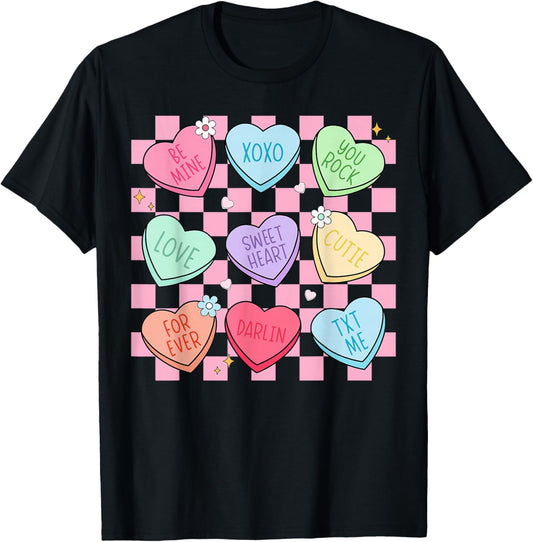 Valentines Day Hearts Candy Be Mine Valentine Women Men Kids T-Shirt - T-Shirt | Black
