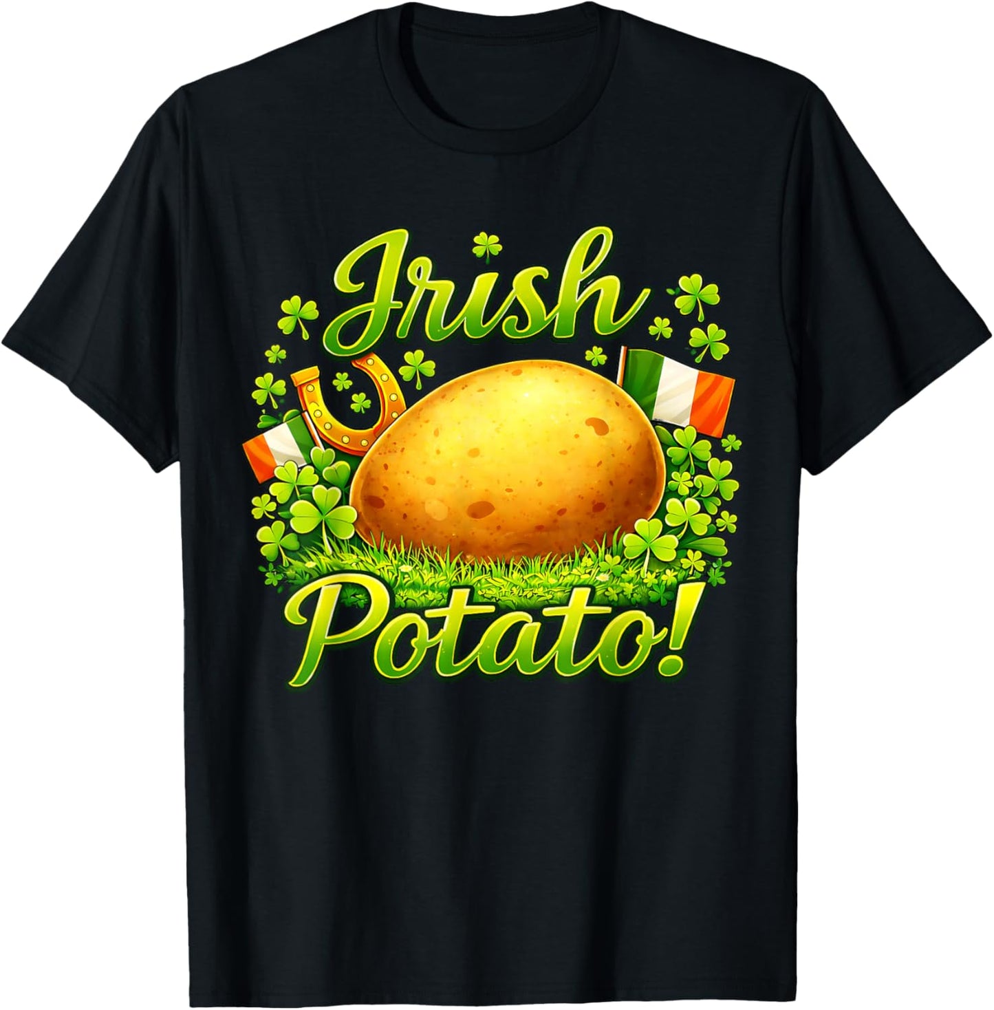 Irish Potato Shamrock Lucky Clover St. Patrick's Day T-Shirt - T-Shirt | Black