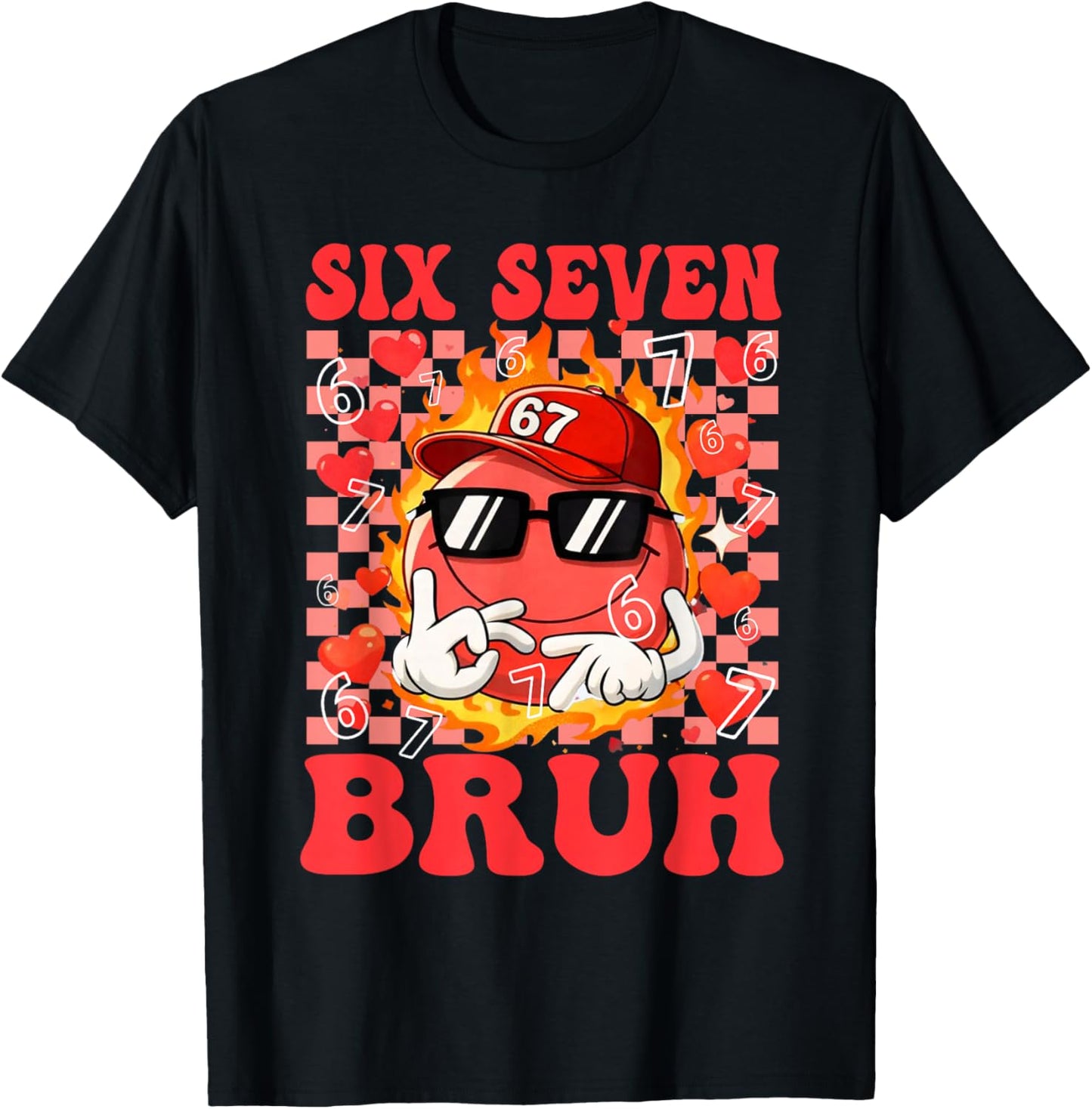 Funny Six Seven 67 6 7 Meme Heart Valentines Bro Kids Boys T-Shirt - T-Shirt | Black