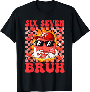 Funny Six Seven 67 6 7 Meme Heart Valentines Bro Kids Boys T-Shirt - T-Shirt | Black