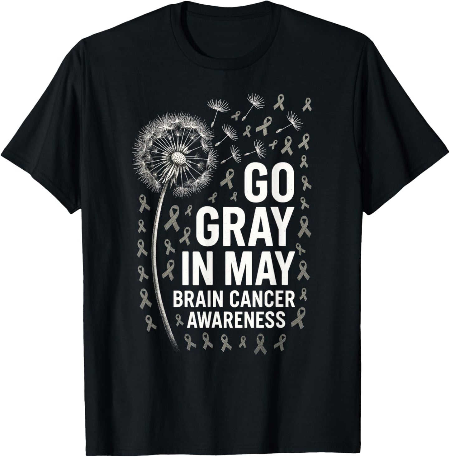 GO Gray in May - Brain Cancer Dandelion Fight T-Shirt - T-Shirt | Black