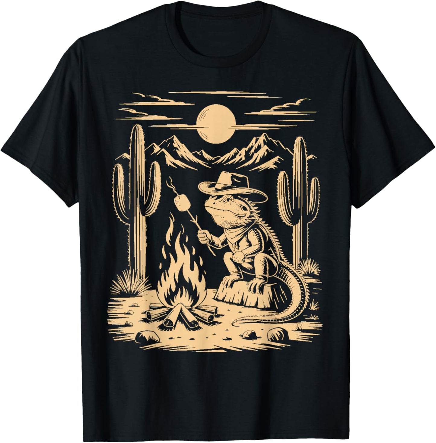Camping S'Mores Reptile Animal Beardie Cowboy Bearded Dragon T-Shirt - T-Shirt | Black
