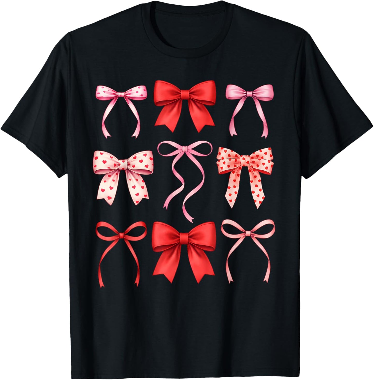 Cute Coquette Bows Valentines Day Girls Kids T-Shirt - T-Shirt | Black
