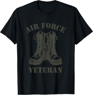 Air Force Veteran Military Combat Boots USAF Veterans T-Shirt - T-Shirt | Black