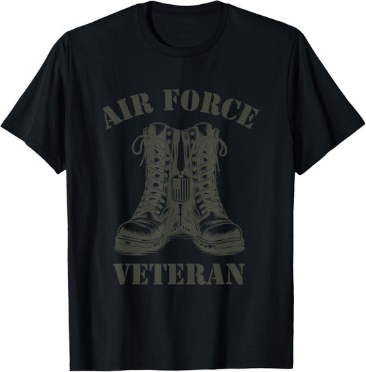 Air Force Veteran Military Combat Boots USAF Veterans T-Shirt - T-Shirt | Black