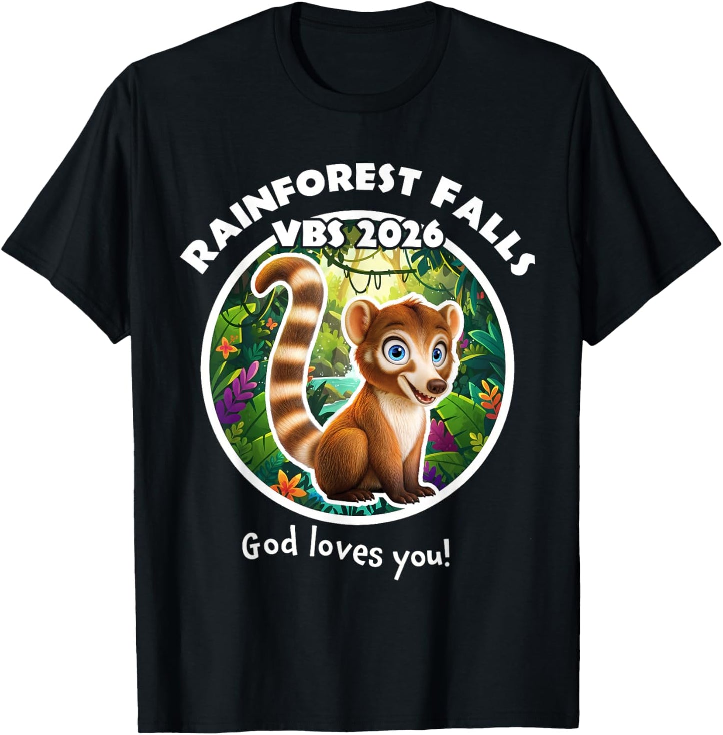 Rainforest Falls VBS 2026 Lemur Jesus Faith Bible Verse Kids T-Shirt - T-Shirt | Black