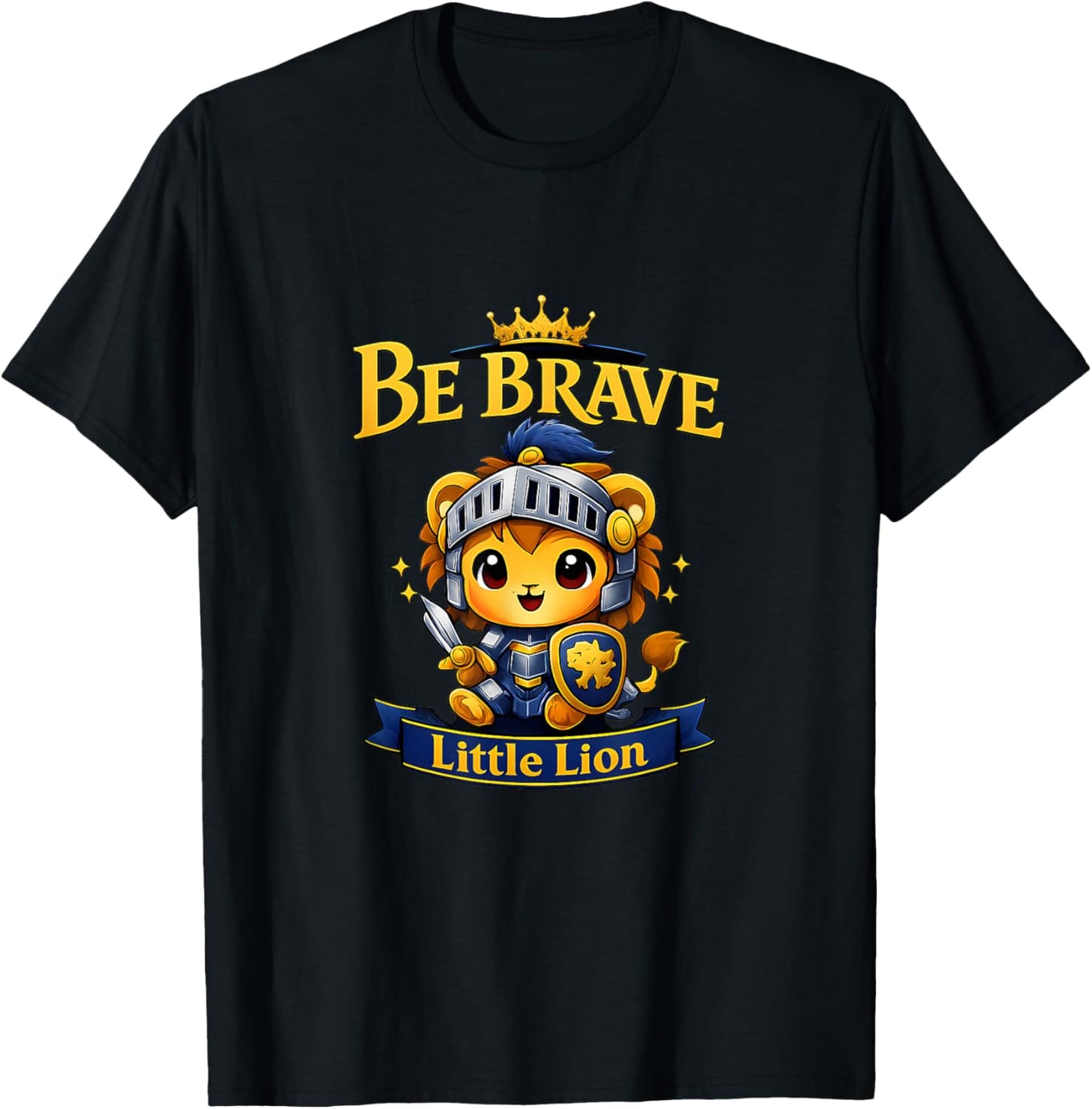 Be Brave Little Lion Kawaii Knight Cub Graphic T-Shirt - T-Shirt | Black