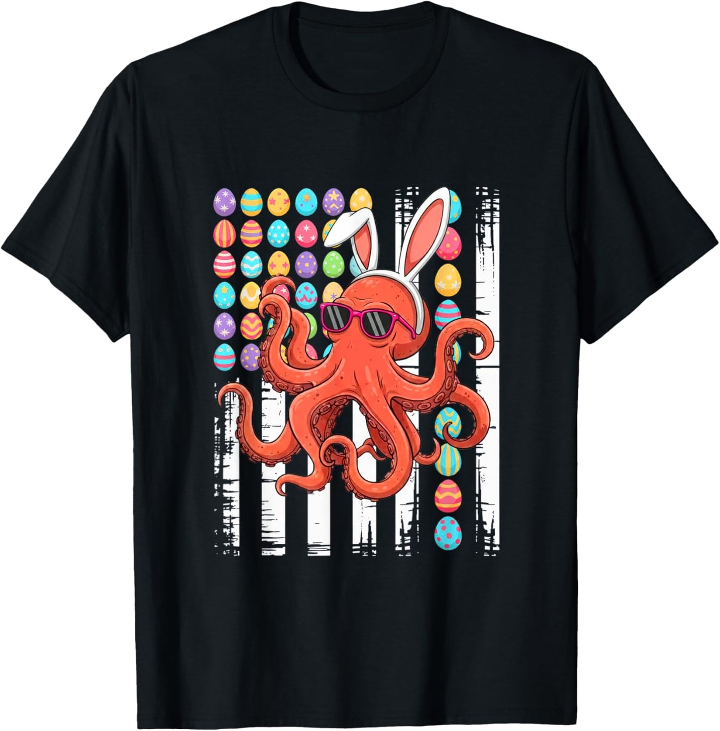 US Flag Easter Chocolate Eggs Bunny Octopus Lover Kids T-Shirt - T-Shirt | Black