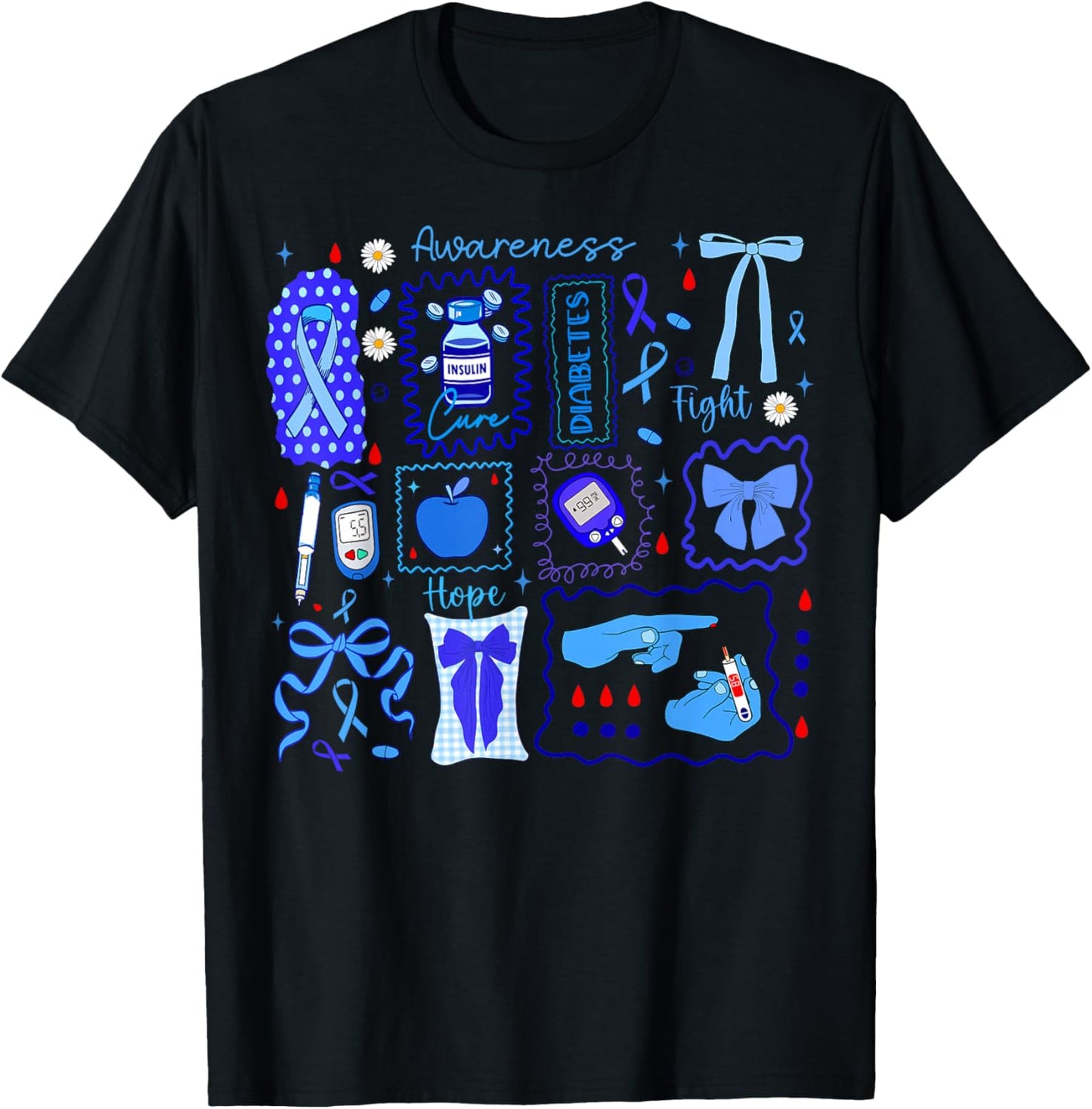 Preppy Fight Hope Cure Coquette Bow Diabetes Awareness T-Shirt - T-Shirt | Black