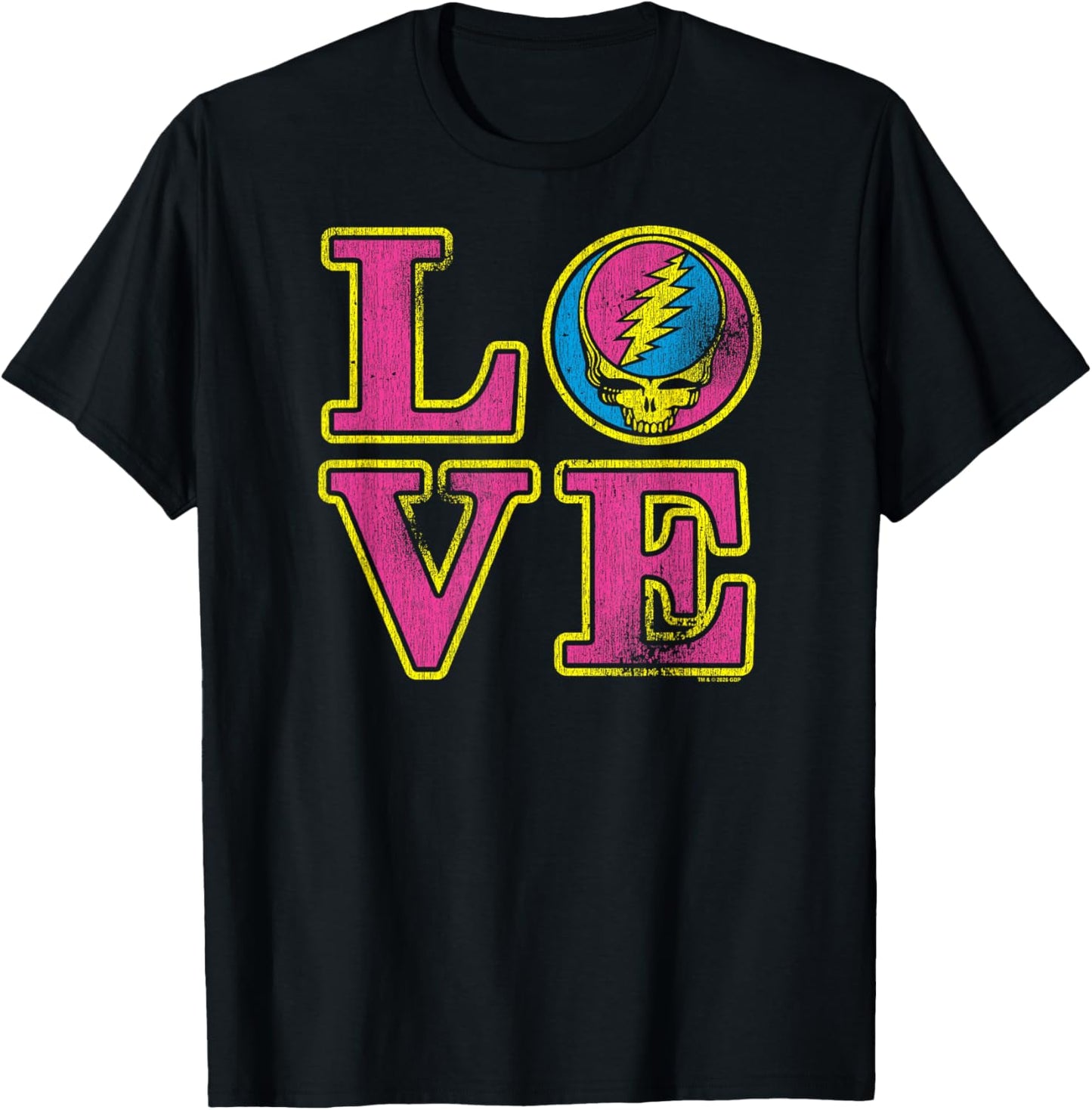 Grateful Dead Colorful Stealie Love Block Letters Rock Band T-Shirt - T-Shirt | Black