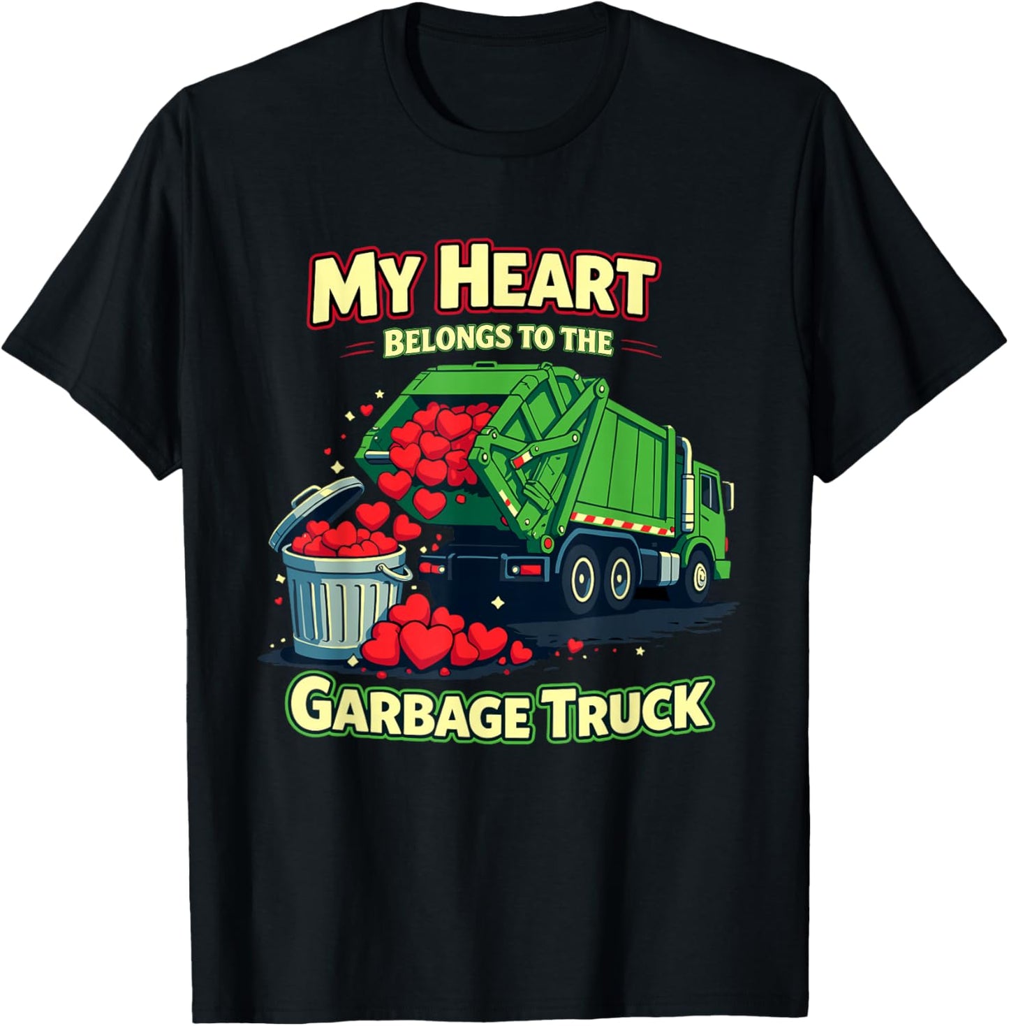 My Heart Belongs to The Garbage Truck Boys Trash Truck T-Shirt - T-Shirt | Black