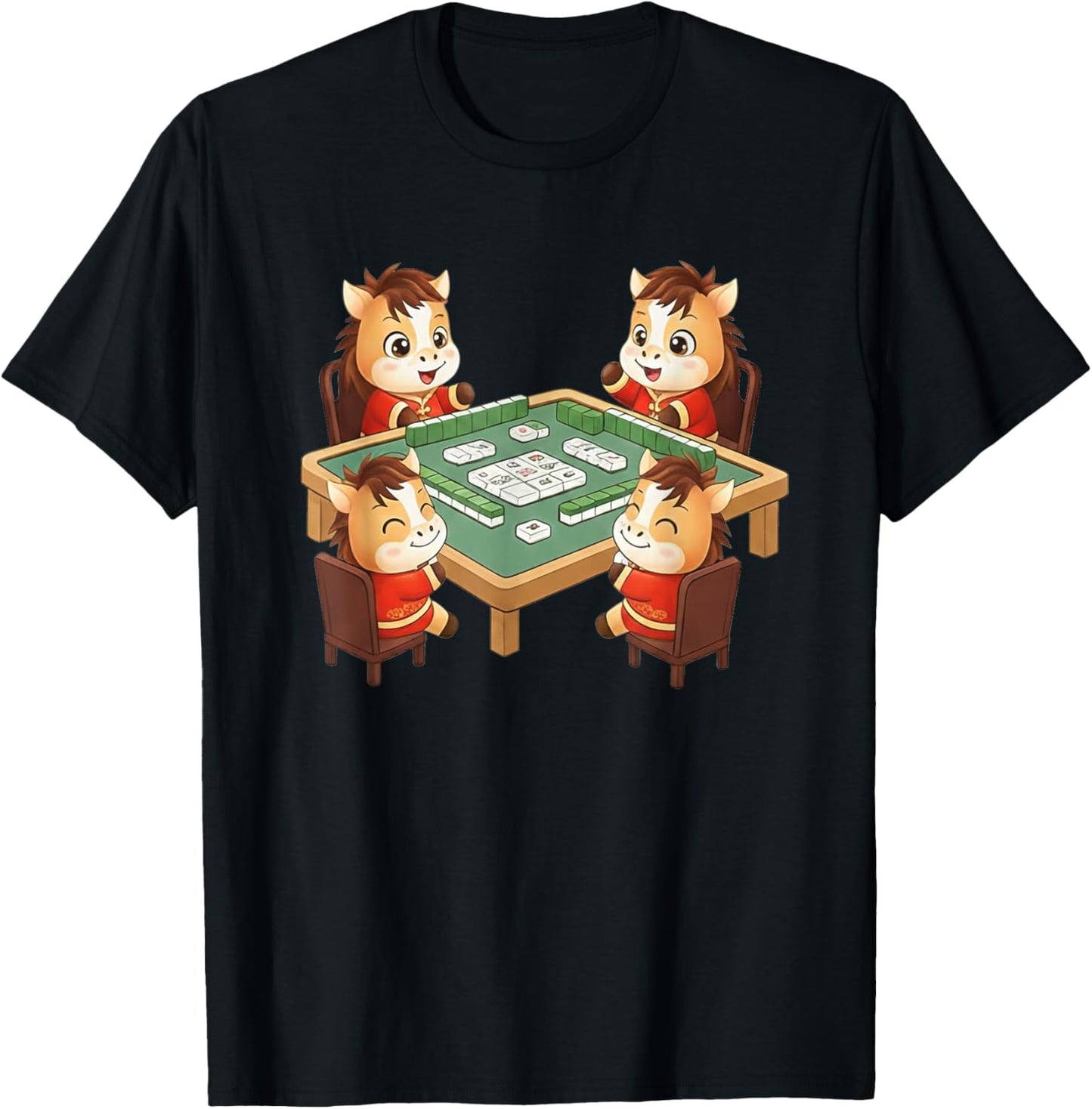 Chinese New Year 2026 Year of The Horse Mahjong Family Group T-Shirt - T-Shirt | Black