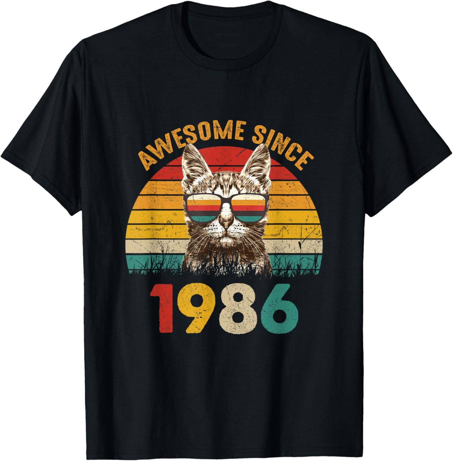 40th Birthday Cat 40 Year Old Vintage Awesome Since 1986 T-Shirt - T-Shirt | Black
