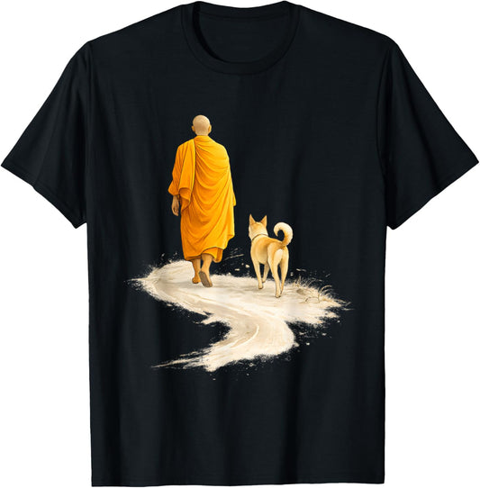 Walk for Peace Aloka Monk and Dog Zen T-Shirt - T-Shirt | Black