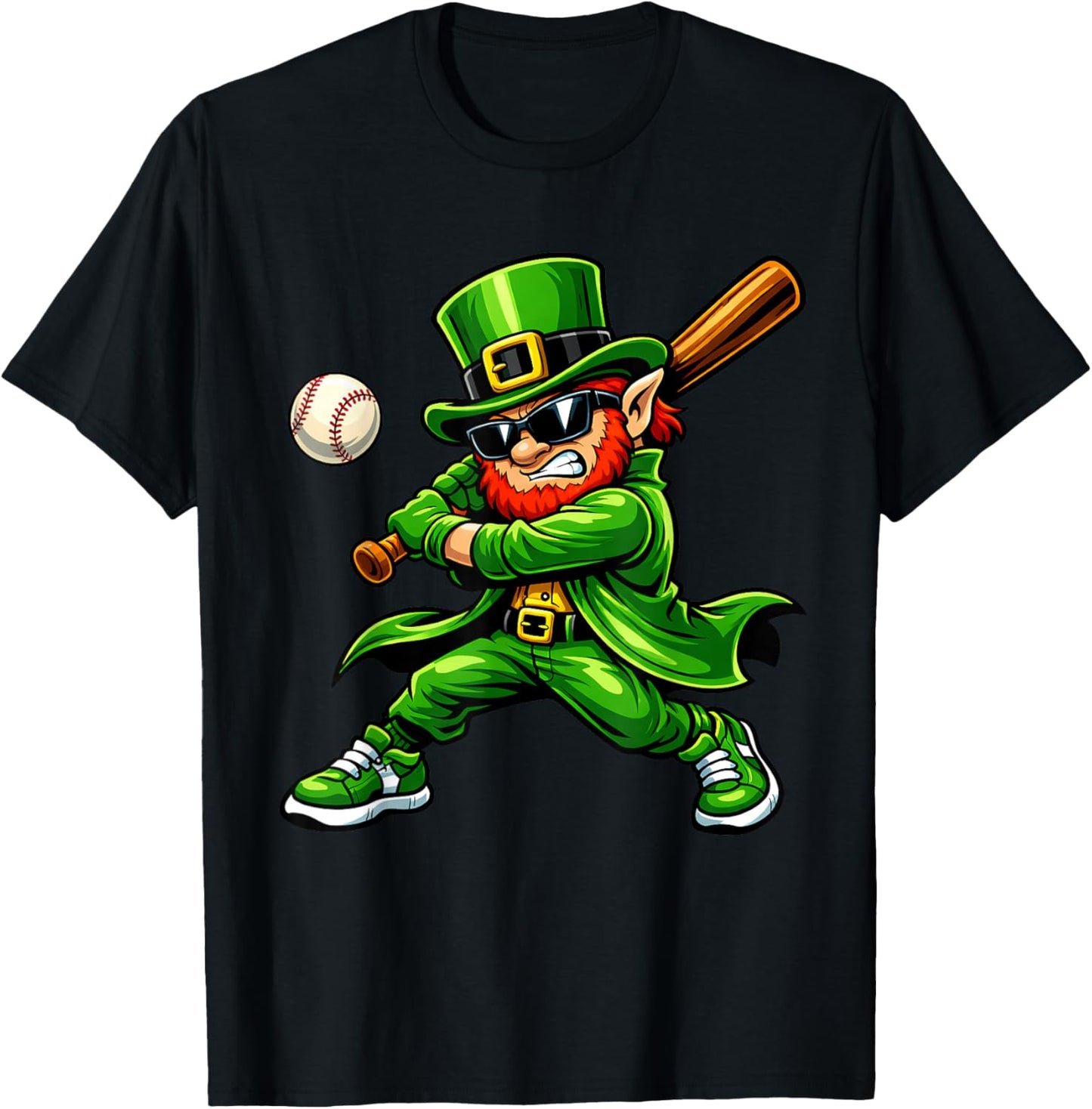 Baseball St Patricks Day Boys Kids Sport Leprechaun Shamrock T-Shirt - T-Shirt | Black
