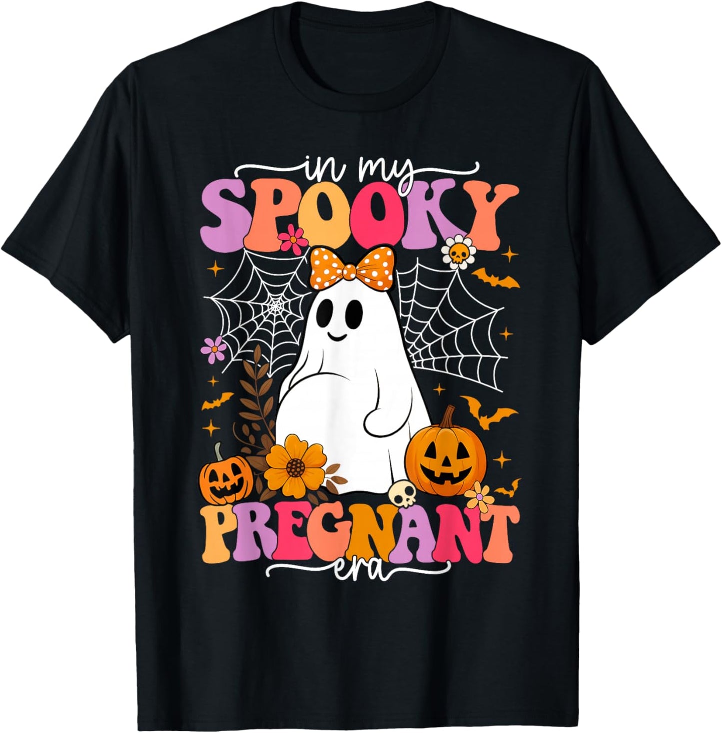 in My Spooky Pregnant Era Ghost Halloween Pregnant Mom Women T-Shirt - T-Shirt | Black