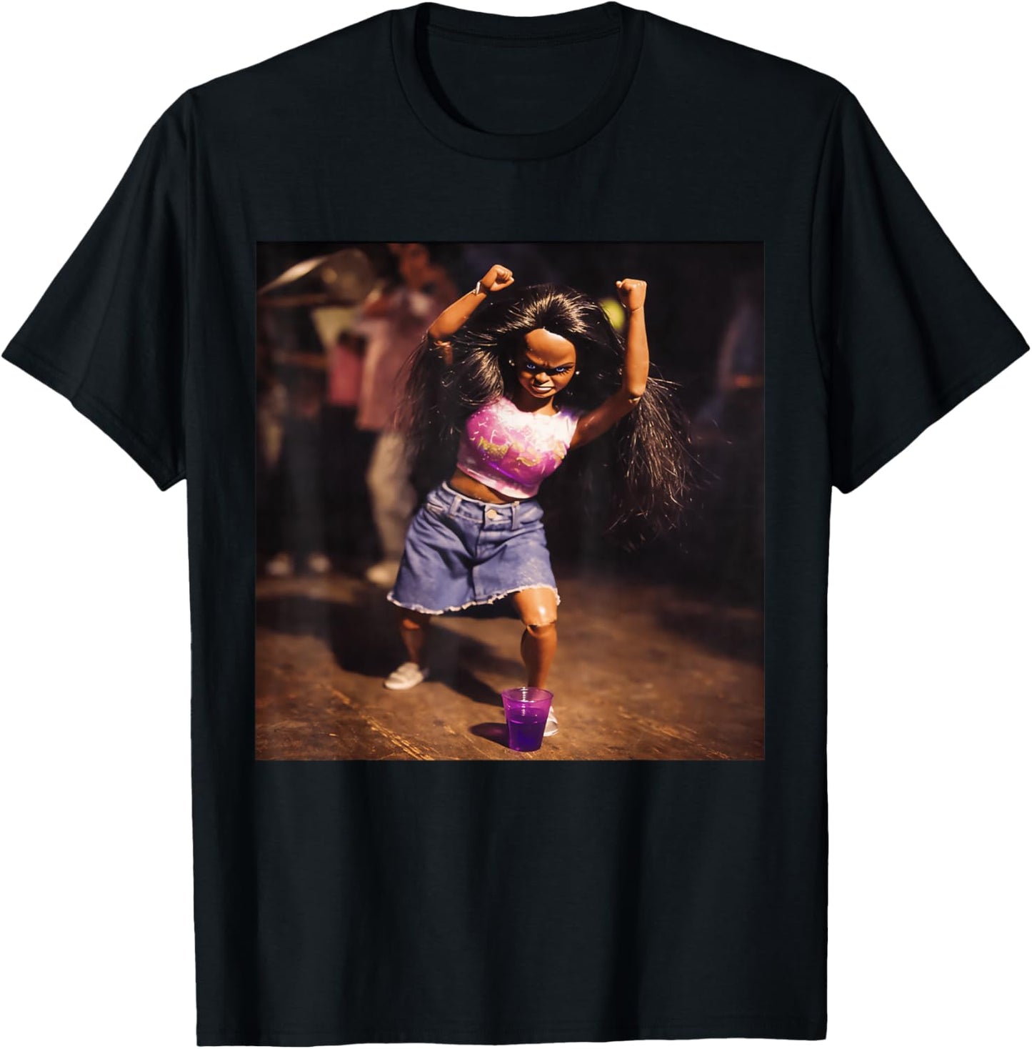 Funny Disgusting Doll Face Meme Girl Dancing Party T-Shirt - T-Shirt | Black