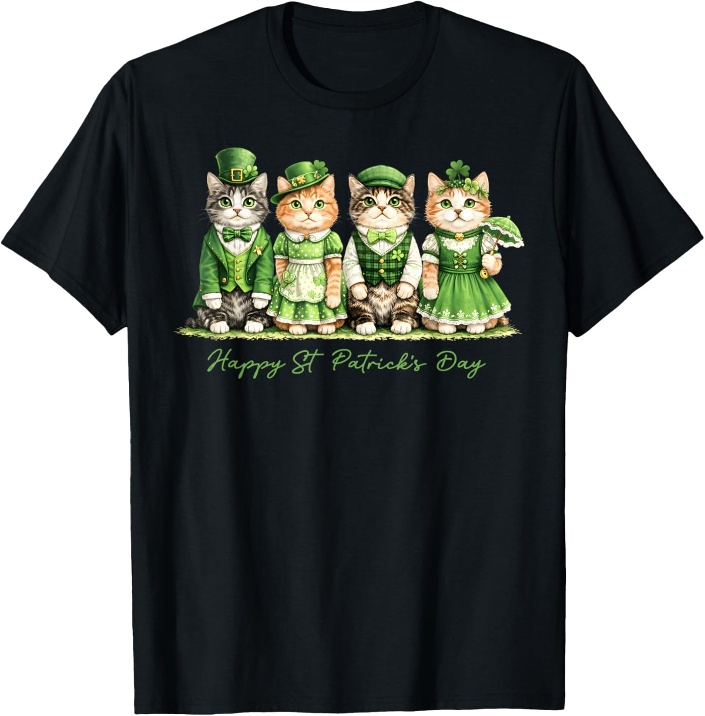 Happy St Patricks Day Cats Saint Catricks Men Women Kid T-Shirt - T-Shirt | Black