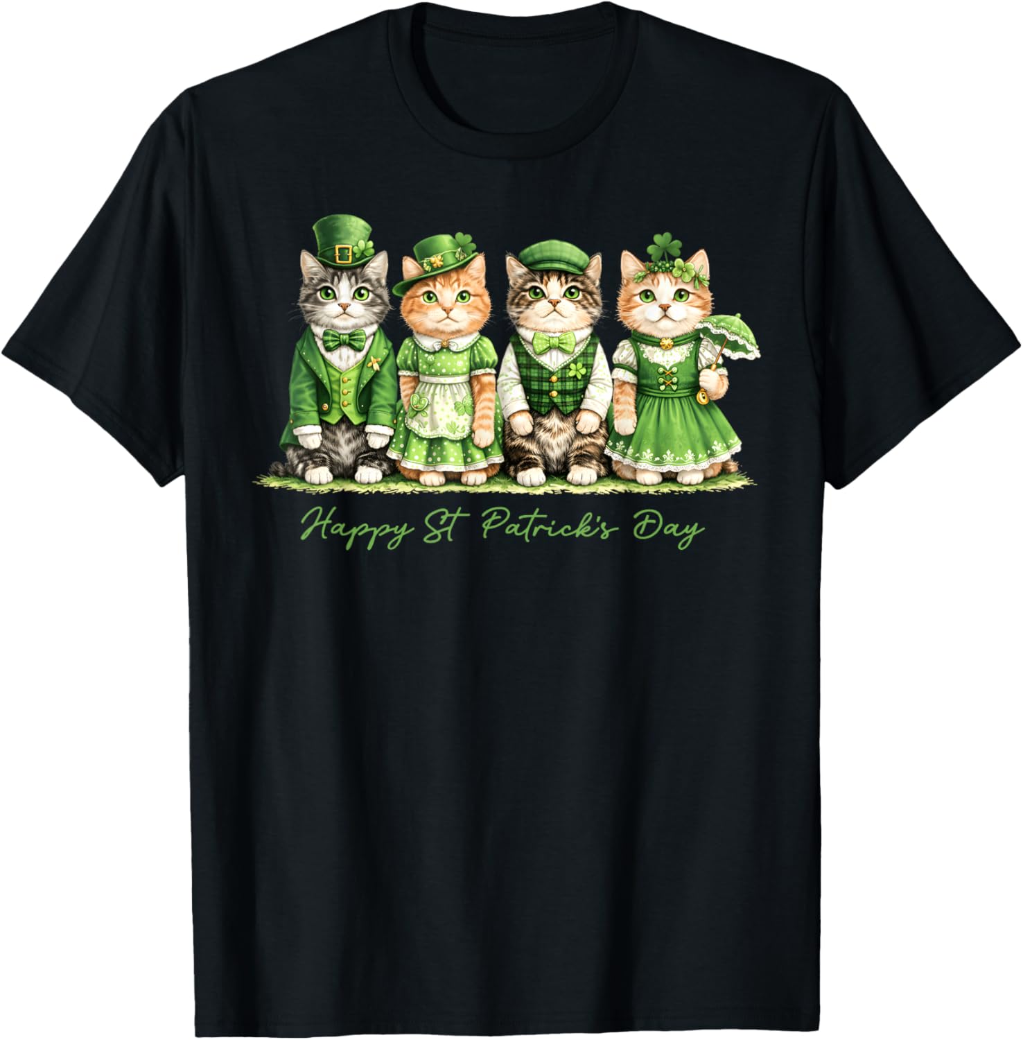 Happy St Patricks Day Cats Saint Catricks Men Women Kid T-Shirt - T-Shirt | Black