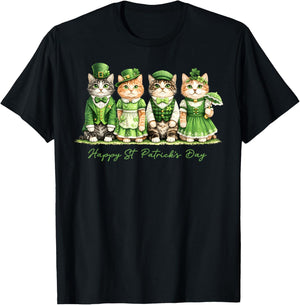 Happy St Patricks Day Cats Saint Catricks Men Women Kid T-Shirt - T-Shirt | Black