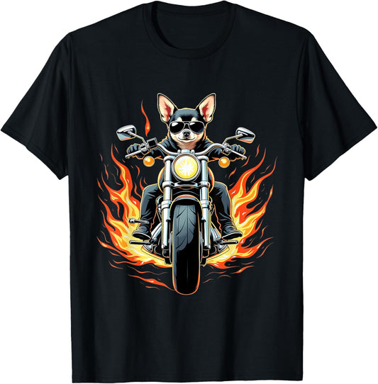 Funny Chihuahua Dog Riding a Motorcycle Chihuahua Lovers T-Shirt - T-Shirt | Black