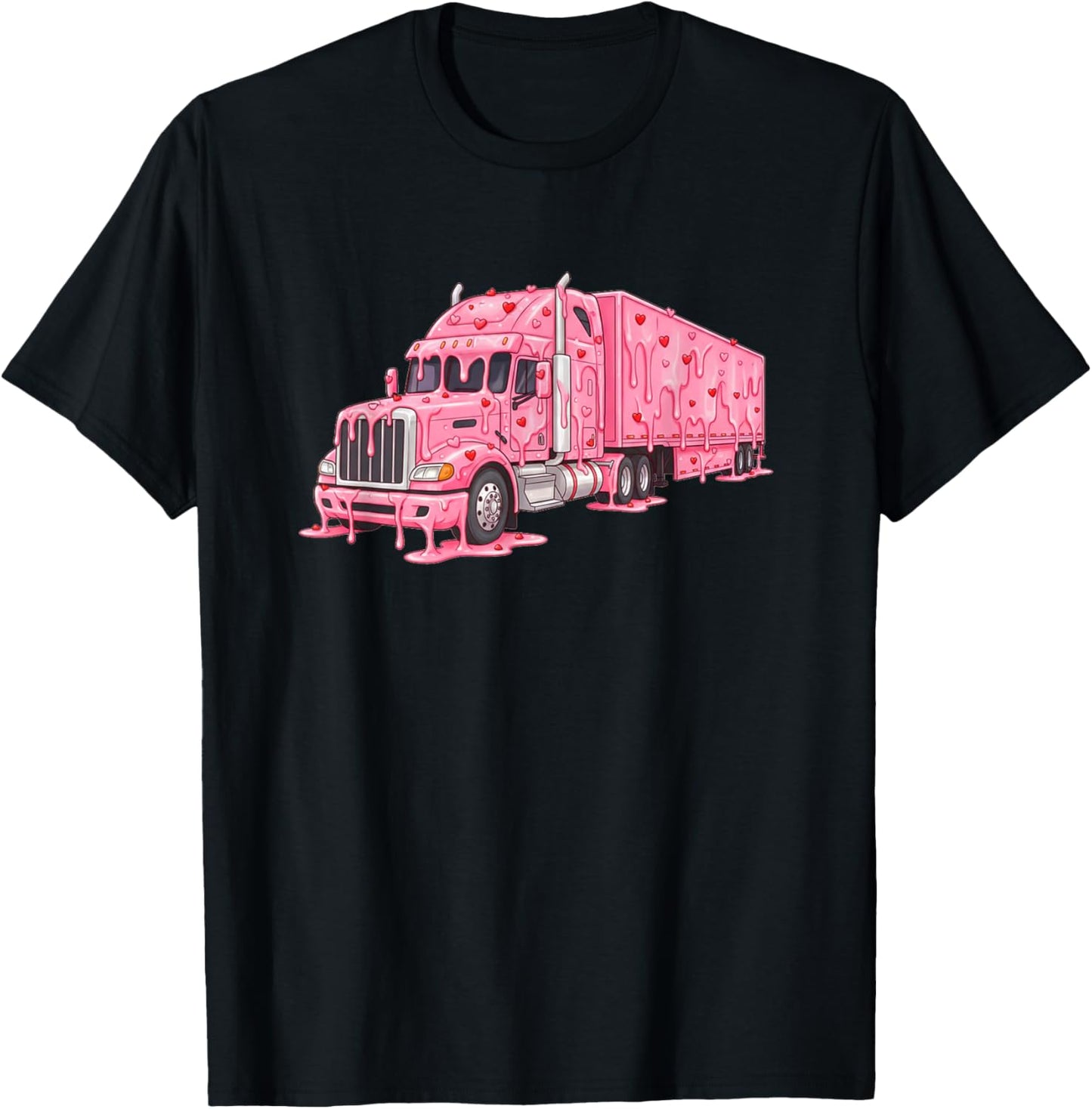 Semi Trailer Truck Valentines Day Ice Cream Drip Heart Boys T-Shirt - T-Shirt | Black