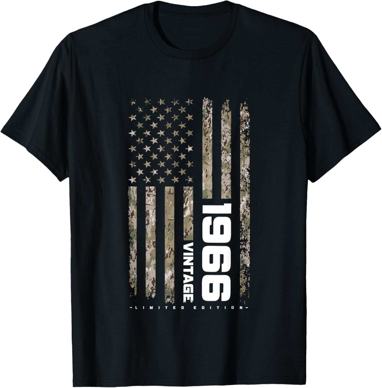 Vintage 1966 Tactical Camouflage American Flag 60th Birthday T-Shirt - T-Shirt | Black