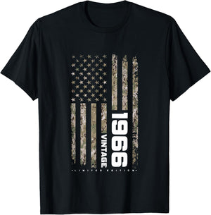 Vintage 1966 Tactical Camouflage American Flag 60th Birthday T-Shirt - T-Shirt | Black