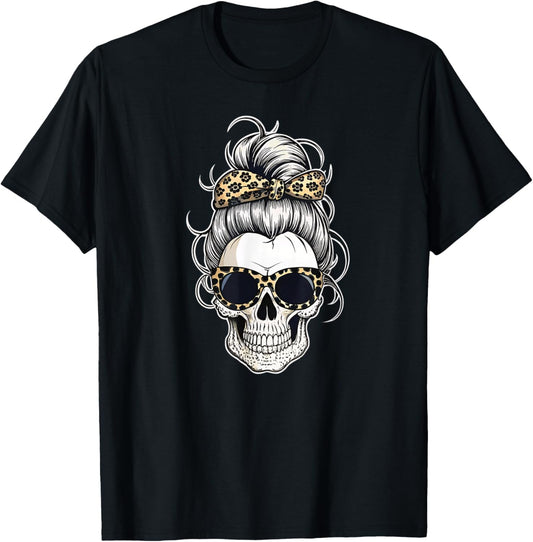 Halloween Shirt Skull , Leopard T-Shirt - T-Shirt | Black