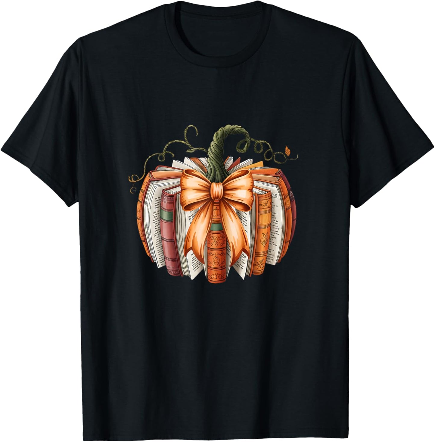 Vintage Bow Book Pumpkin Autumn Fall Librarians Girls T-Shirt - T-Shirt | Black
