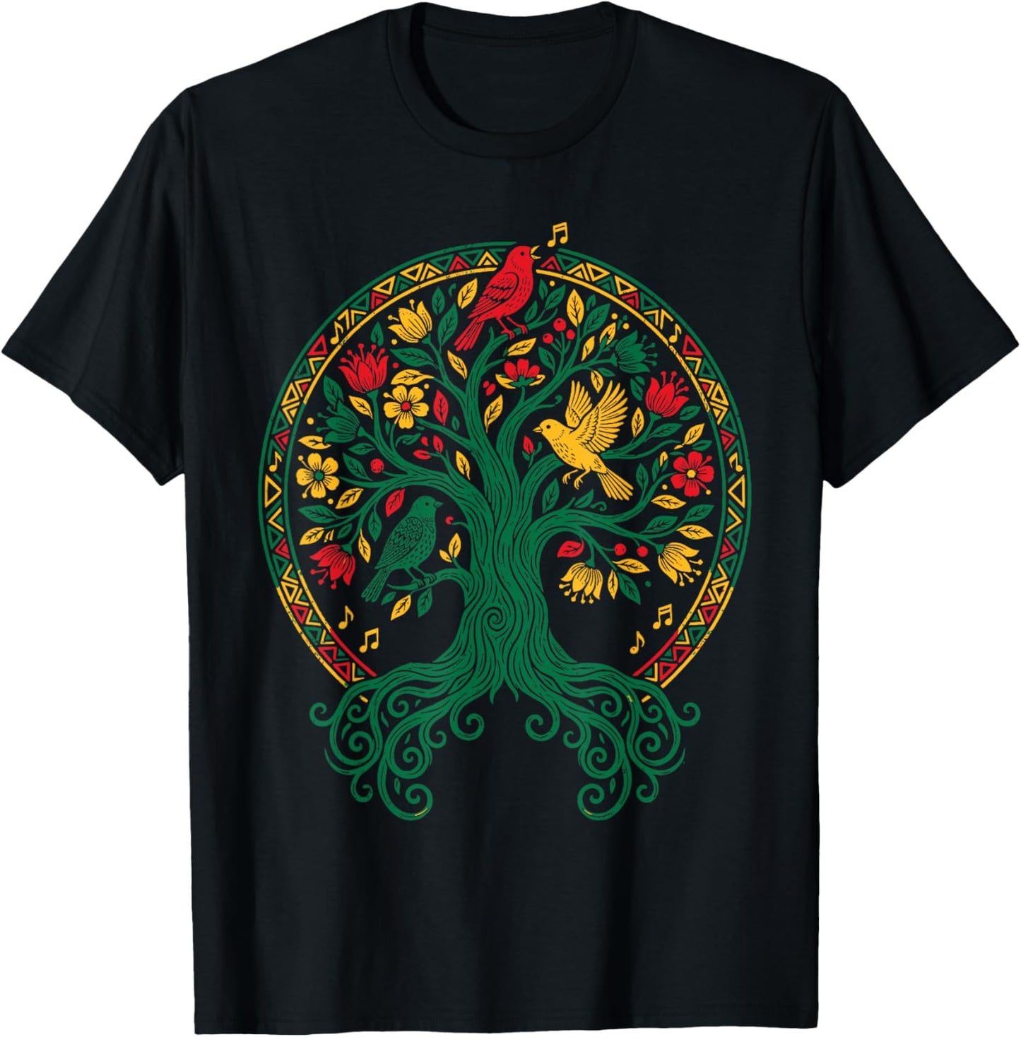 Reggae Tree Life Rasta Roots Singing Birds Music T-Shirt - T-Shirt | Black