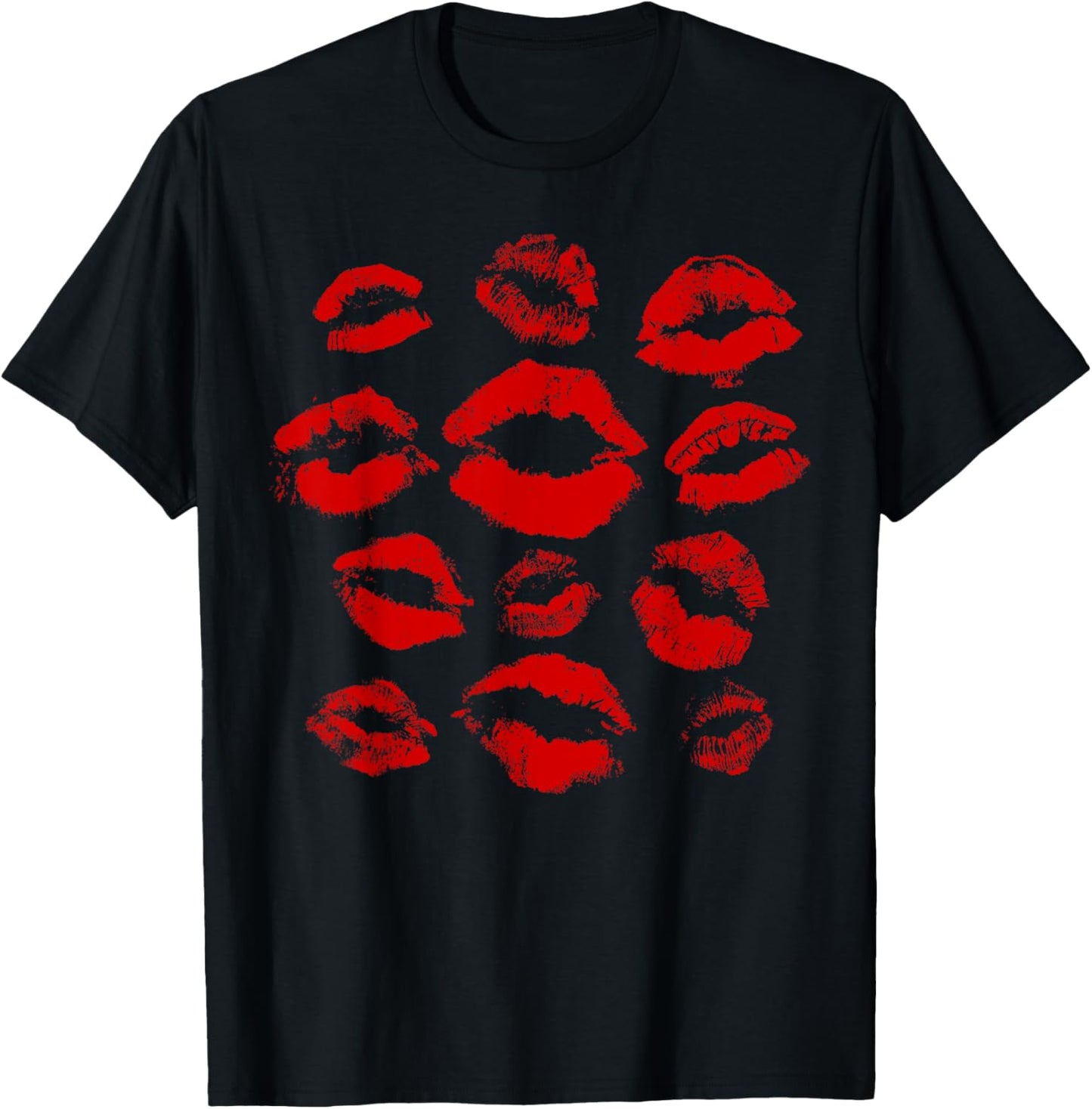Kissing Red Lipstick Lips Happy Valentines Women Girls T-Shirt - T-Shirt | Black