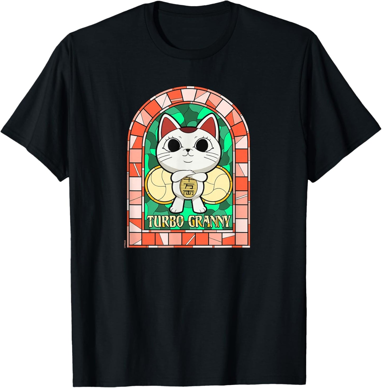 Dan Da Dan Turbo Granny Lucky Cat Stained Glass Anime T-Shirt - T-Shirt | Black