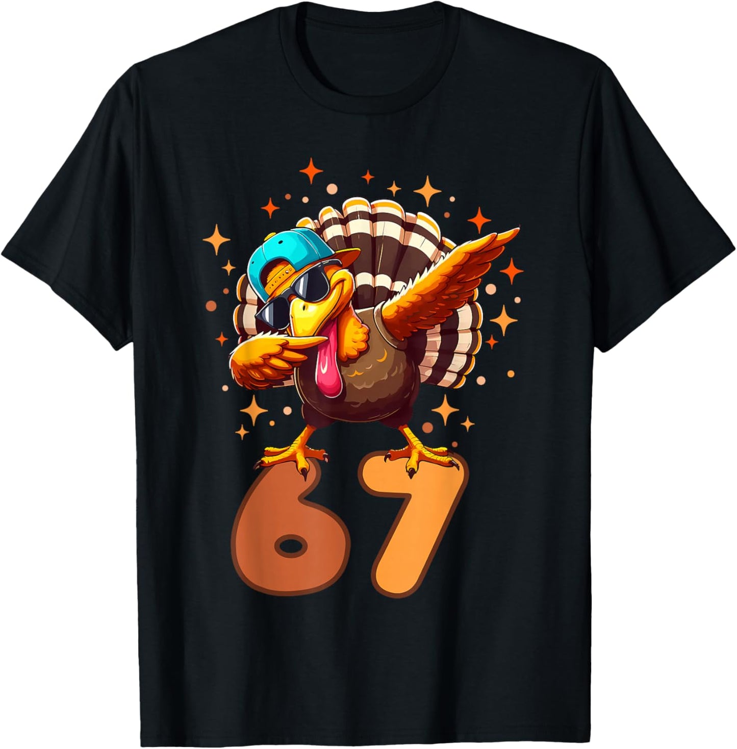 Funny Turkey Dab 67 Six Seven Thanksgiving Meme Brainrot T-Shirt - T-Shirt | Black