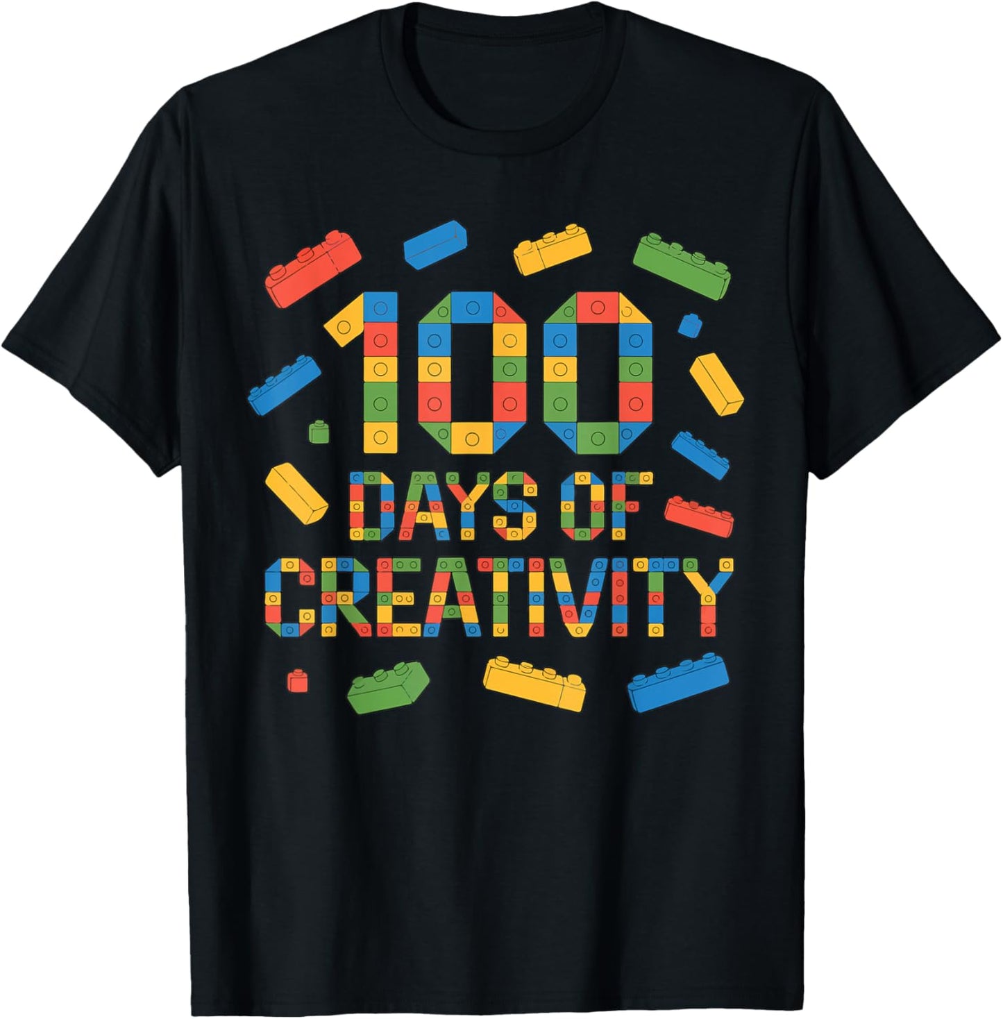 100 Days of Creativity 100th Day of School Building Blocks T-Shirt - T-Shirt | Black