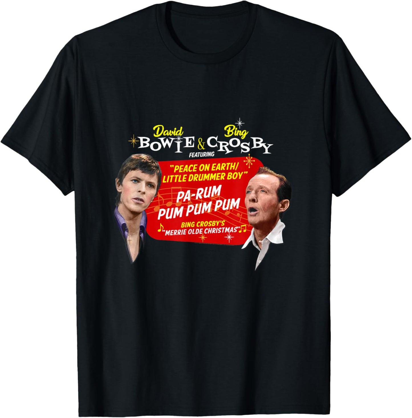 Official Bing Crosby David Bowie Christmas Music T-Shirt - T-Shirt | Black
