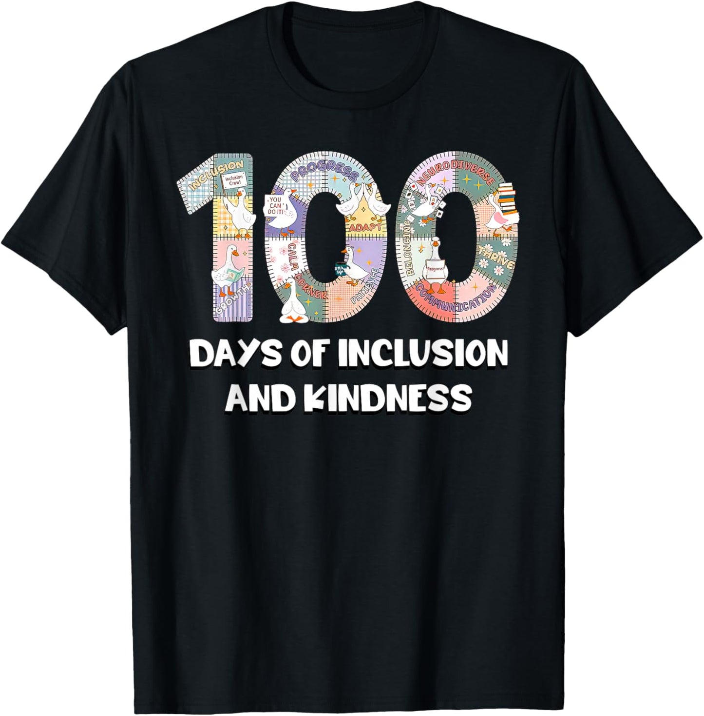 100 Days of Inclusion and Kindness Goose 100 Days of School T-Shirt - T-Shirt | Black